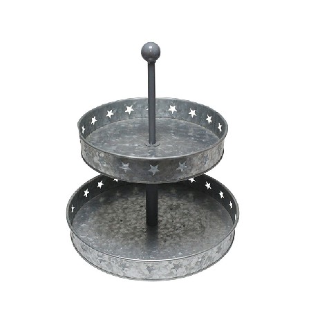 Galvanized Two Tiered Serving Stand 2 Tier Metal Tray Platter for Cake Dessert Shrimp