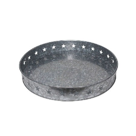 Stars Printed Sliver Round Galvanized Metal Serving Tray for Rustic Home Decor