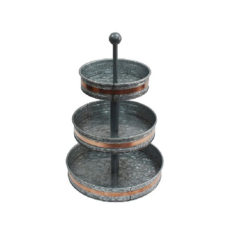 Outdoor Indoor Serveware Country Farmhouse Vintage Decor Rustic Galvanized Round Metal Stand 3 Tier Serving Tray