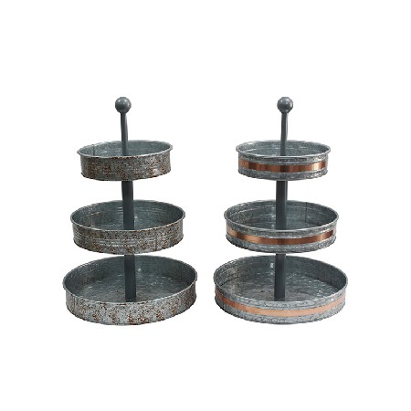 Outdoor Indoor Serveware Country Farmhouse Vintage Decor Rustic Galvanized Round Metal Stand 3 Tier Serving Tray