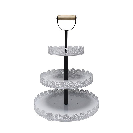 Party Wedding round white 3 tier metal cake stand with wood handle