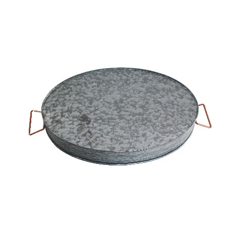 Round Galvanized Metal Serving Tray with Metal Handles