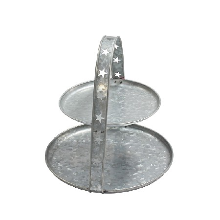 Galvanized metal round serving tray tiered cake stand