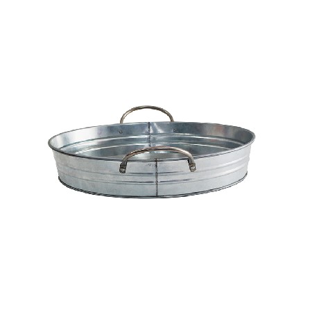 Round Galvanized Metal food tray with handles