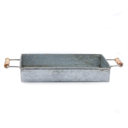 Vintage Square Metal Galvanized Party Serving Tray With Wooden Handles