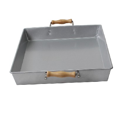 Stainless Steel Rectangle Silver Serving Trays With Wood Handle