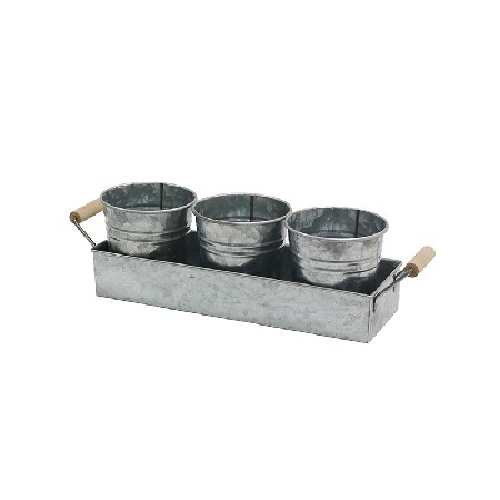 Set of 3 Galvanized Planters and Tray Windowsill Herb Pots