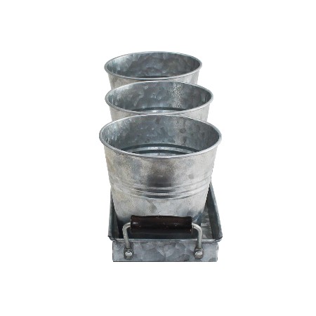 Set of 3 Galvanized Metal Windowsill Planters Herb Pots With Tray