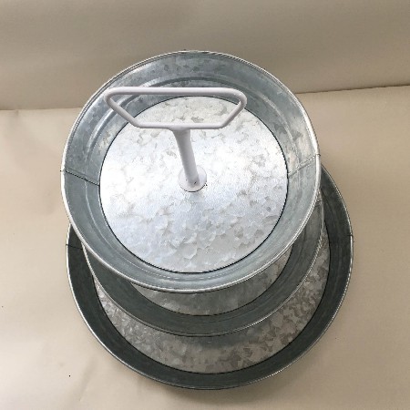 3 Tier Galvanized Round Serving Trays with White Handle