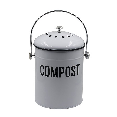 White Metal Steel 1.3 Gallon kitchen trash Bucket Container pail Compost Bin for Kitchen Countertop