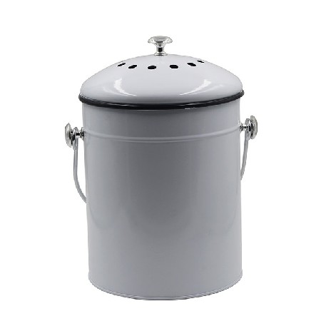 White Metal Steel 1.3 Gallon kitchen trash Bucket Container pail Compost Bin for Kitchen Countertop