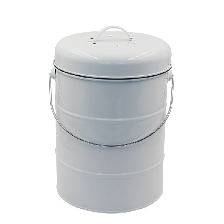 White Metal counter top kitchen compost bin