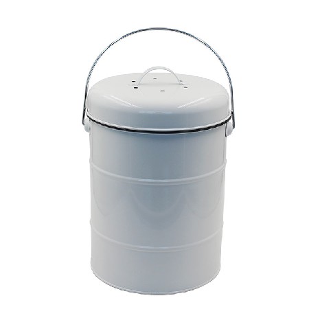 White Metal counter top kitchen compost bin