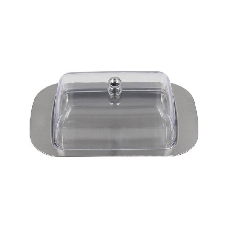 Stainless Steel Metal Covered Butter Dish For Kitchen With Clear plastic Lid