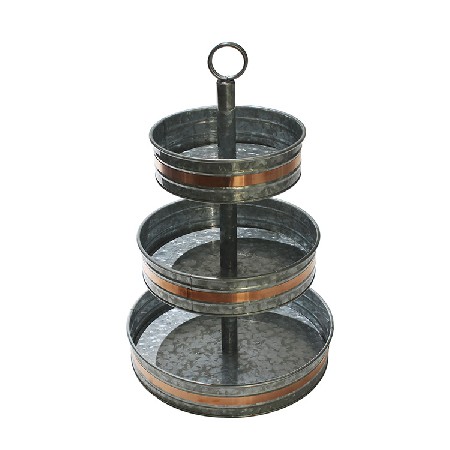 Rustic Decorative Copper Decor Galvanized Farmhouse 3 Tier Large Serving Tray with round wire handle