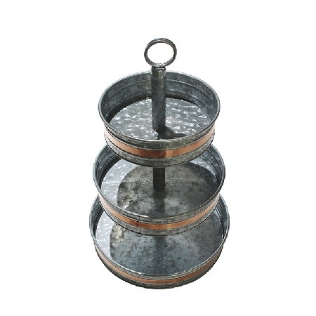 Rustic Decorative Copper Decor Galvanized Farmhouse 3 Tier Large Serving Tray with round wire handle