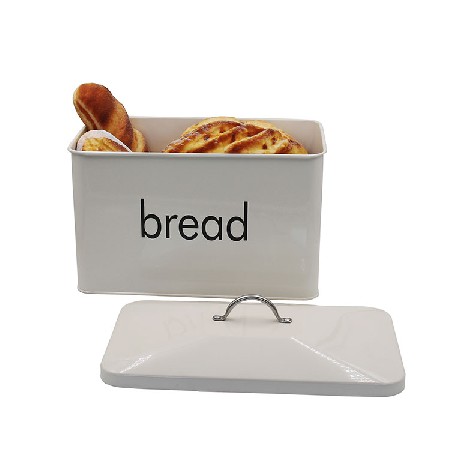 OEM ODM customized white rectangular large capacity kitchen galvanized iron bread box with iron cover